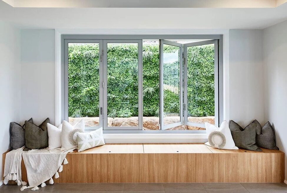 Window seat with folding window view